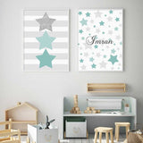 Mint Green Stars Design: Baby Name Posters for Nursery