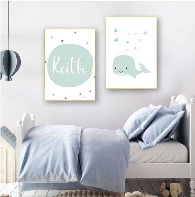 Little One's Treasures Whale Design – Poster mit Babynamen