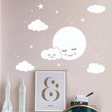 White Smiley Cloud Stars Wall Sticker | Kids Baby Rooms Decorations | Children Wall Art