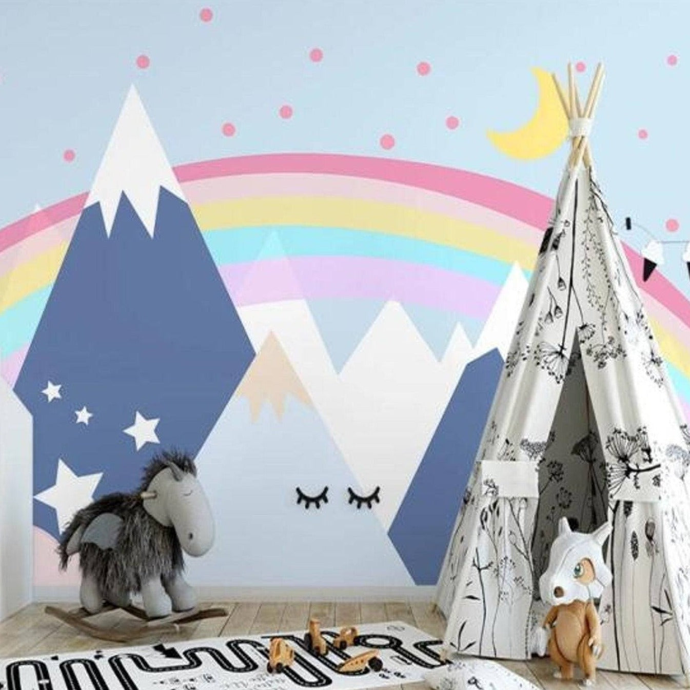Enchanting Rainbow Peaks Baby Room Wallpaper