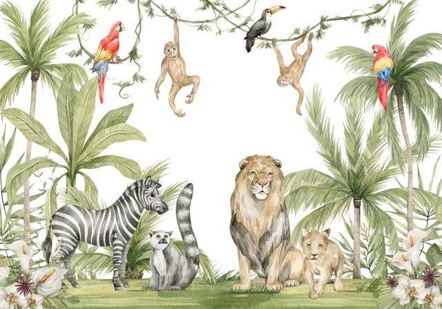 Jungle Animals Monkey wallpaper Peel and Stick | Forest Animals Wall Sticker | Animals in Jungle Wall Decal
